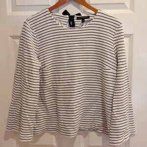 Banana Republic Navy White Striped Blouse Keyhole Bow Detail Large